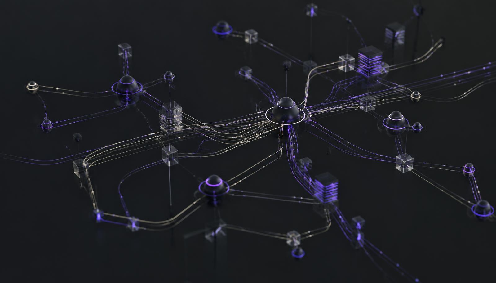 Abstract visualisation of connected network nodes and data pipelines